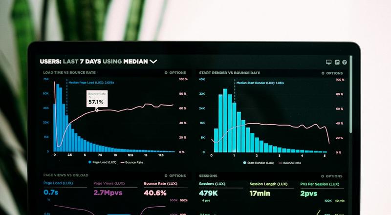Website analytics dashboard on a laptop